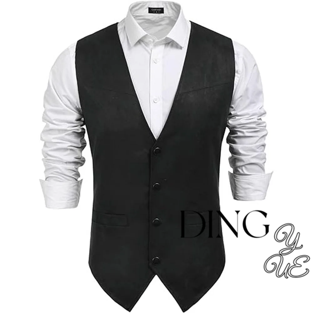 Men\'s Suede Leather Suit Vest Casual Western Vest Jacket Slim Fit Vest Waistcoat