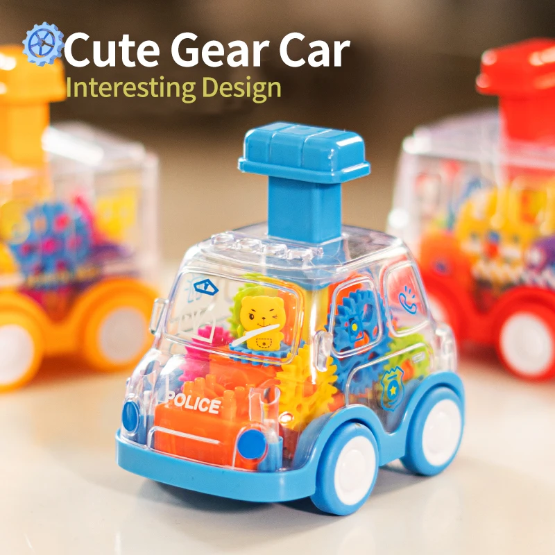 Children\'s Cartoon Press Gear Car Toy Lnertia Pull-back Transparent Car Baby Puzzle Sliding Toy Child Boy Girl 1-3 Year Old Gift