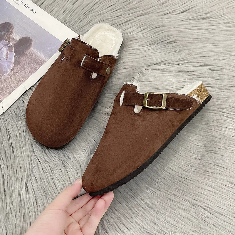 Comwarm Plüschfutter-Hausschuhe für Damen und Herren, rutschfeste Indoor-Slides, flauschige, bequeme Outdoor-Unisex-Mules mit verstellbarer Schnalle – Detail 7