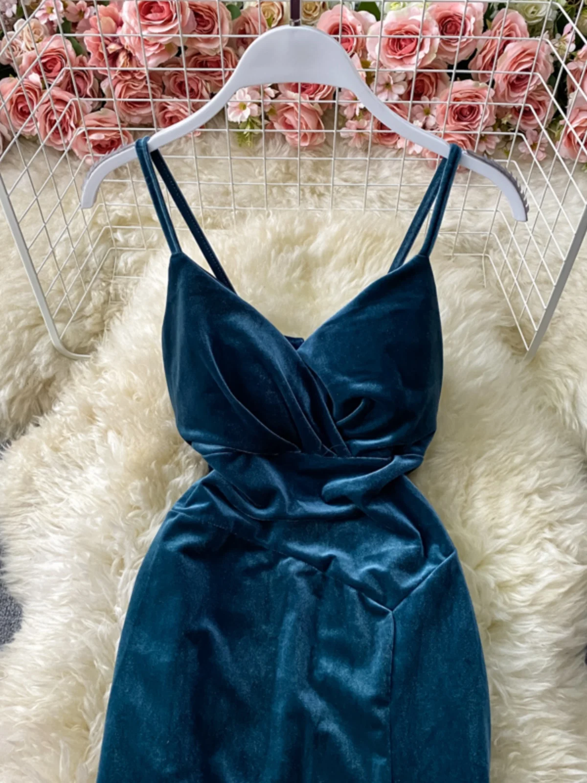 Deep V-Ne Velvet Wrap Dr Night Club da donna Abito da sera ingombrante in vita Lungo Dr Taglio basso Bal Strapl Dr