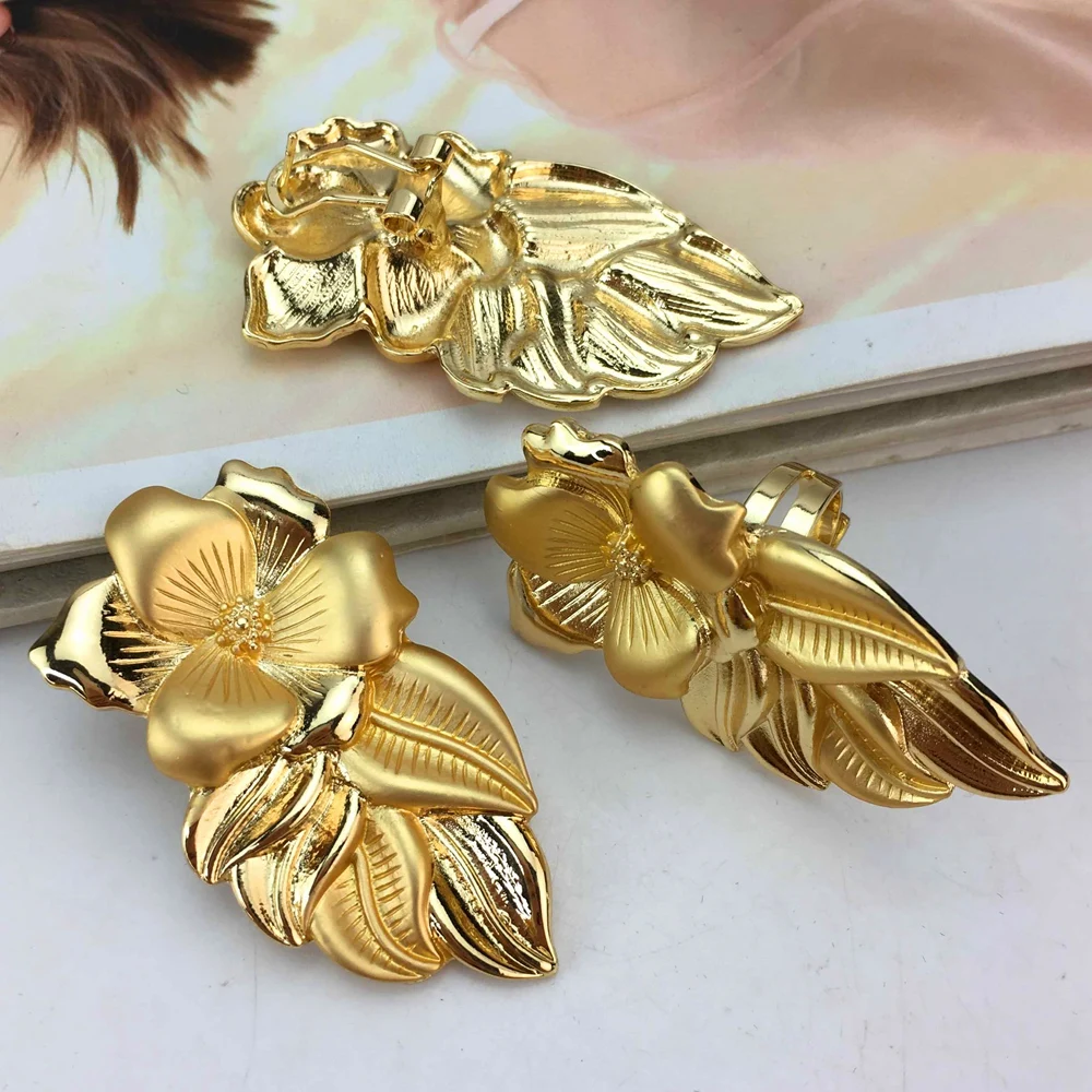 Women Necklace Earrings Ring Bracelet Jewelry Set Bud Flower Pendant Gold Plated Luxury Nigeria Dubai Gold Jewelry Set FHK17083