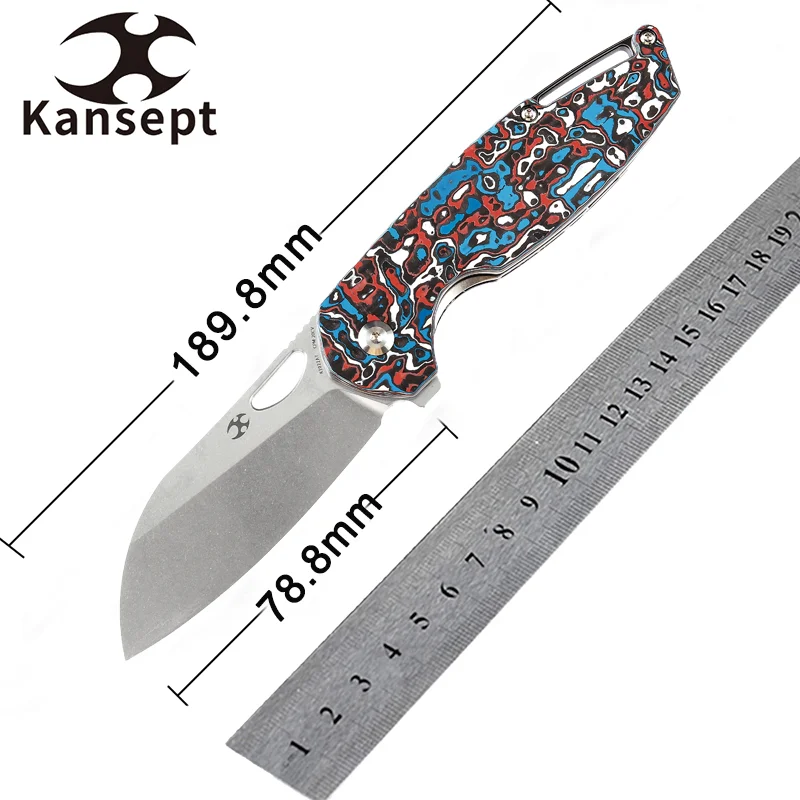 

Kansept Model 6 Folding Knives K1022A7 Stonewashed CPM 20CV Blade with Red Black and White Carbon Fiber Handle for EDC Carry