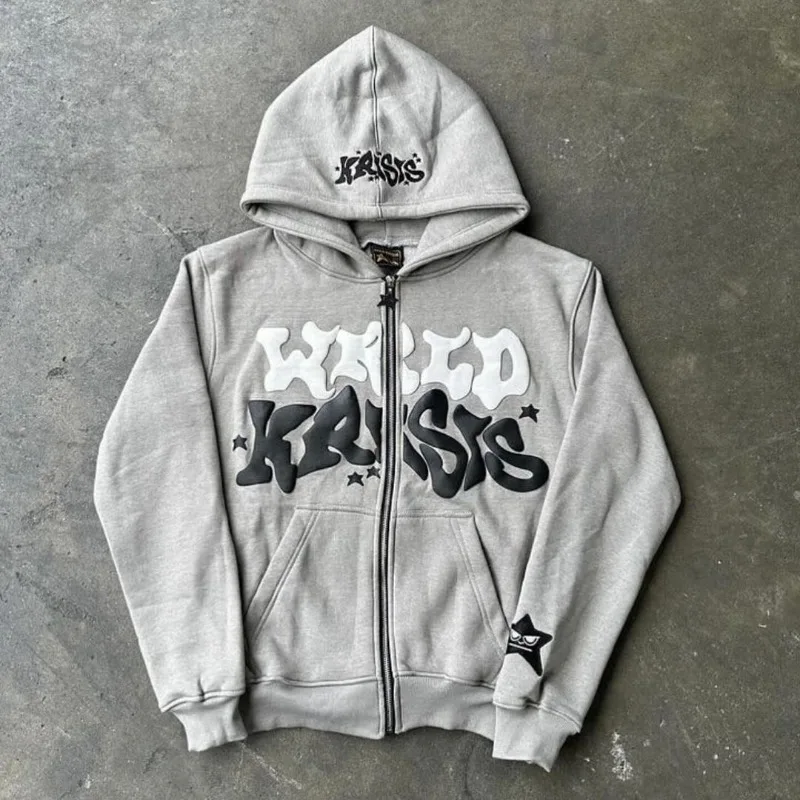 Hoodie ukuran besar pria Y2k, Hoodie jalan warna-warni Fashion huruf cetak, Hoodie ukuran besar, kaus ritsleting Hip-Hop kasual longgar, untuk pria dan wanita