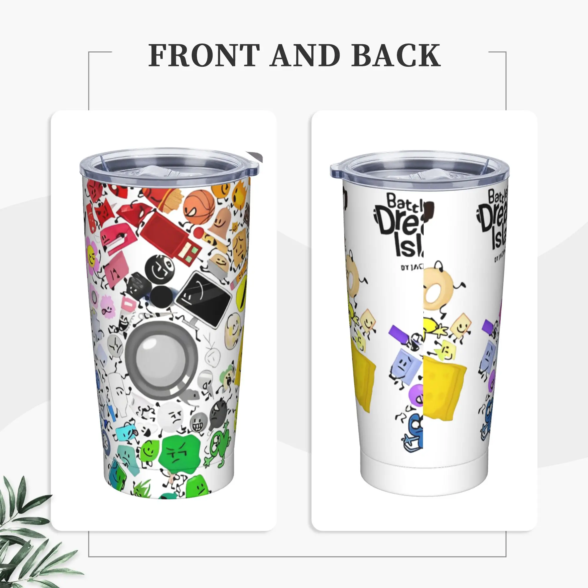 BFDI Inanimate Tumbler Vacuum Insulated Battle for Dream Island Coffee Cups Vacuum Flask Office Home Mug Water Bottle, 20oz