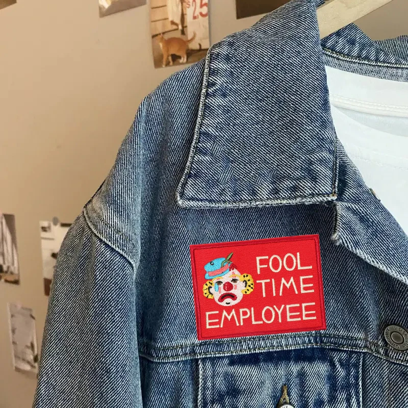 1PC Clown Fool Time Employee Embroidered Patch Iron/Sew On Patches For Clothes Cap Bag Jacket DIY Gift Badge With Hot Adhesive