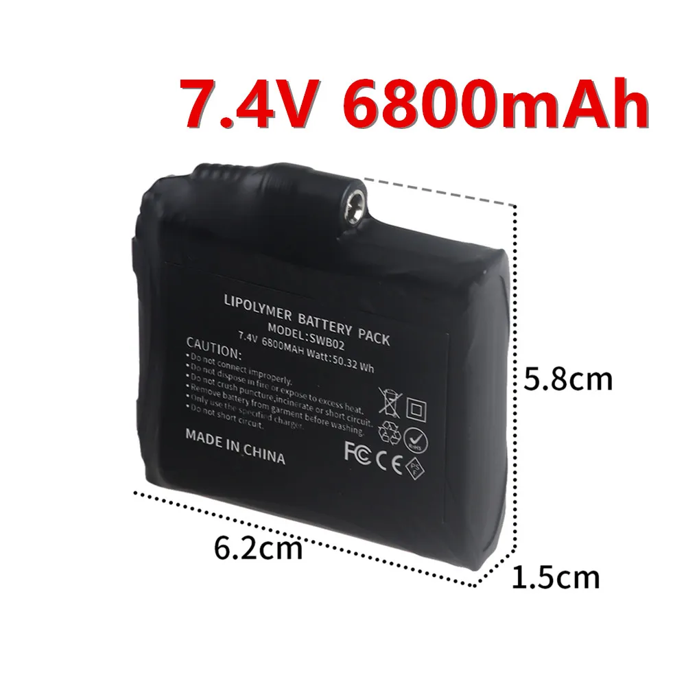 Heated Gloves Battery 7.4V 6800mah Lithium Polymer Battery for Heated Socks,Vest, Winter Antifreeze Saver Heat Battery