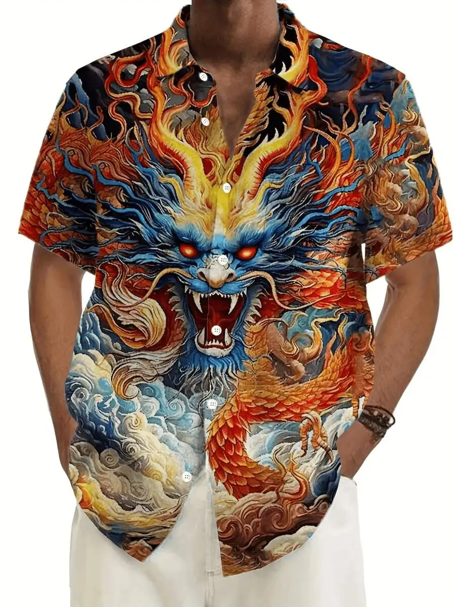 

Fiery Dragon All-Over Print Short Sleeve Casual Shirt For Men