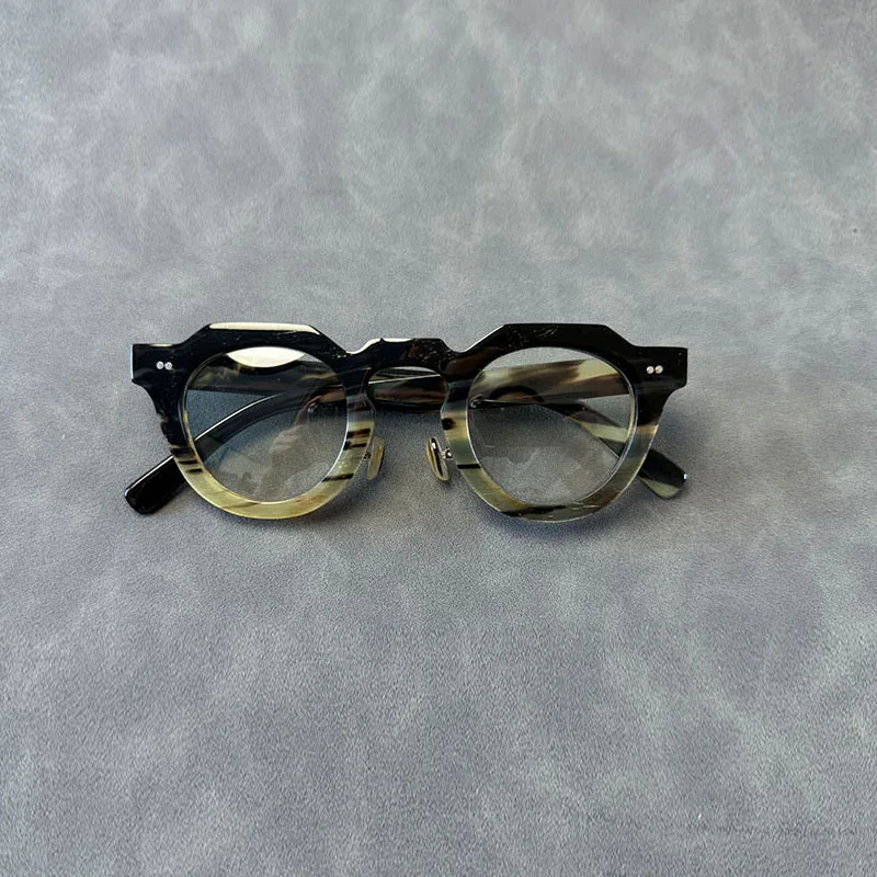 Eyeglass Frames Retro Rivets Handmade Natural Horn Reading Prescription Women's Man Glasses Frames Optical Lenses Eyewear