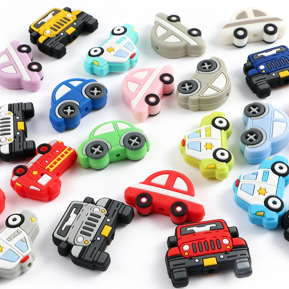 20/50/100pcs Car Shape Silicone Focal Beads Colorful Vehicle Silicone Beads DIY Keychain Bracelet Charm Handmade Jewelry Making