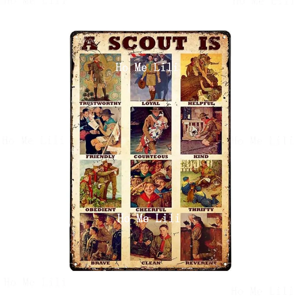 Vintage Metal Tin Sign A Scout is Law Retro Metal Tin Sign Outdoor Indoor Wall Panel Decor