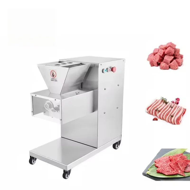 750W Stainless Steel Vertical Meat Cutting Machine High Output 800KG/H Commercial Meat Slicer With Brake Casters