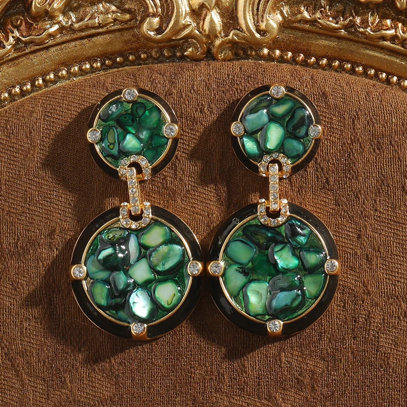 

Vintage Round Transparent Natural Stone Green Drop Earrings Antique Gold Plated Jewelry Luxury Women Christmas New Jewelry 2026