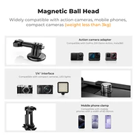Base Magnética para Cámara K&F CONCEPT con Cabezal de Bola, Diseño 2 en 1, Capacidad de Carga de 3 kg, Ajustable 360° para GoPro, DJI Osmo, Insta360