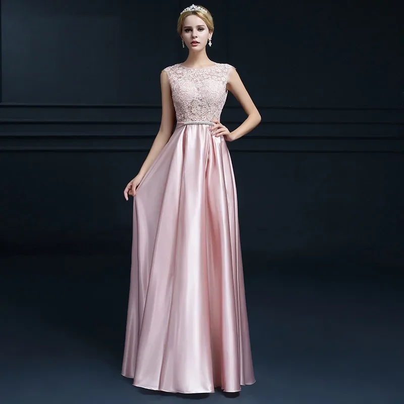 Sweet Memory Elegant Satin O-Neck Prom Dresses Women A Line Party Robe Girls Lady Floor-Length Formal Gown Bridesmaid Dresses