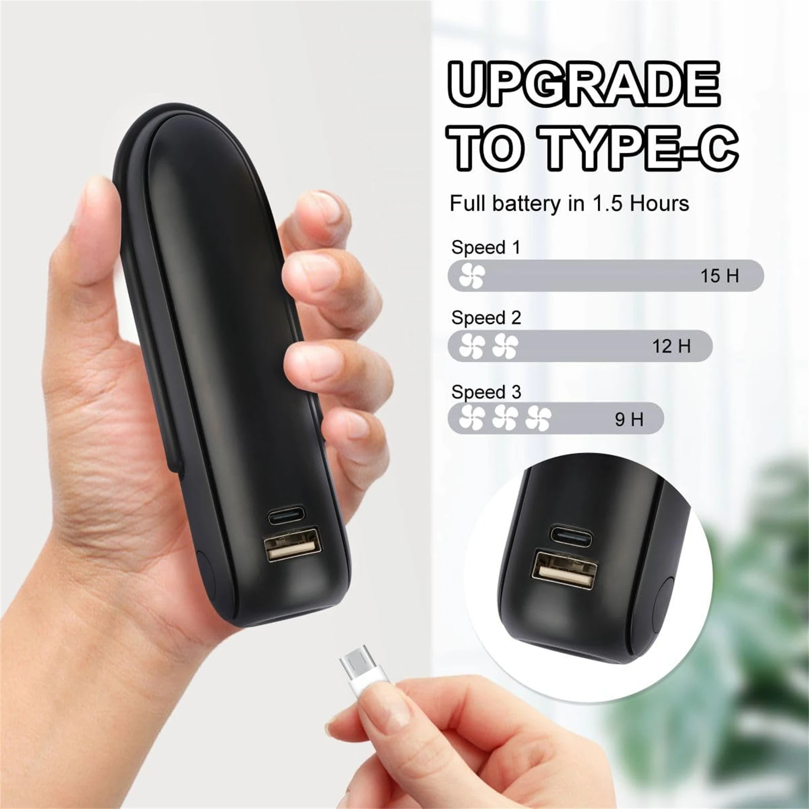 Mini Fan Handheld, 3 Speeds Handheld Fan, 3 in 1 Portable USB Fan with Flashlight Power Bank, for Travel, Home, Women, Makeup image 3