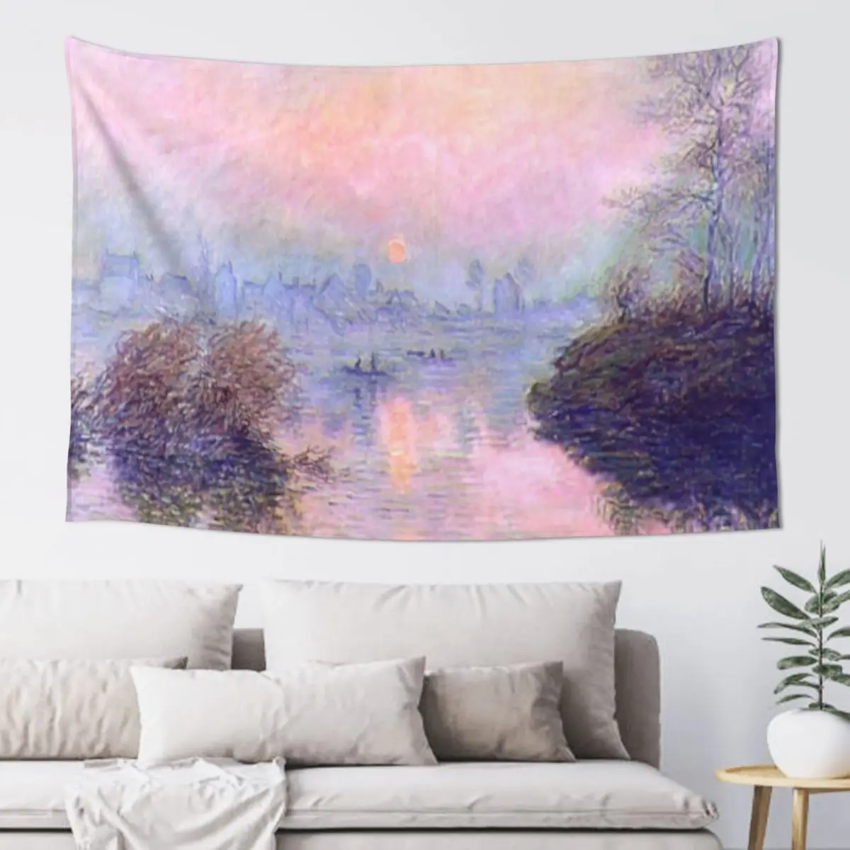 Sunset on the Seine at Lavacourt | Claude Monet's Roseate Sunset Tapestry Home Decor Aesthetic Home Decorators Tapestry