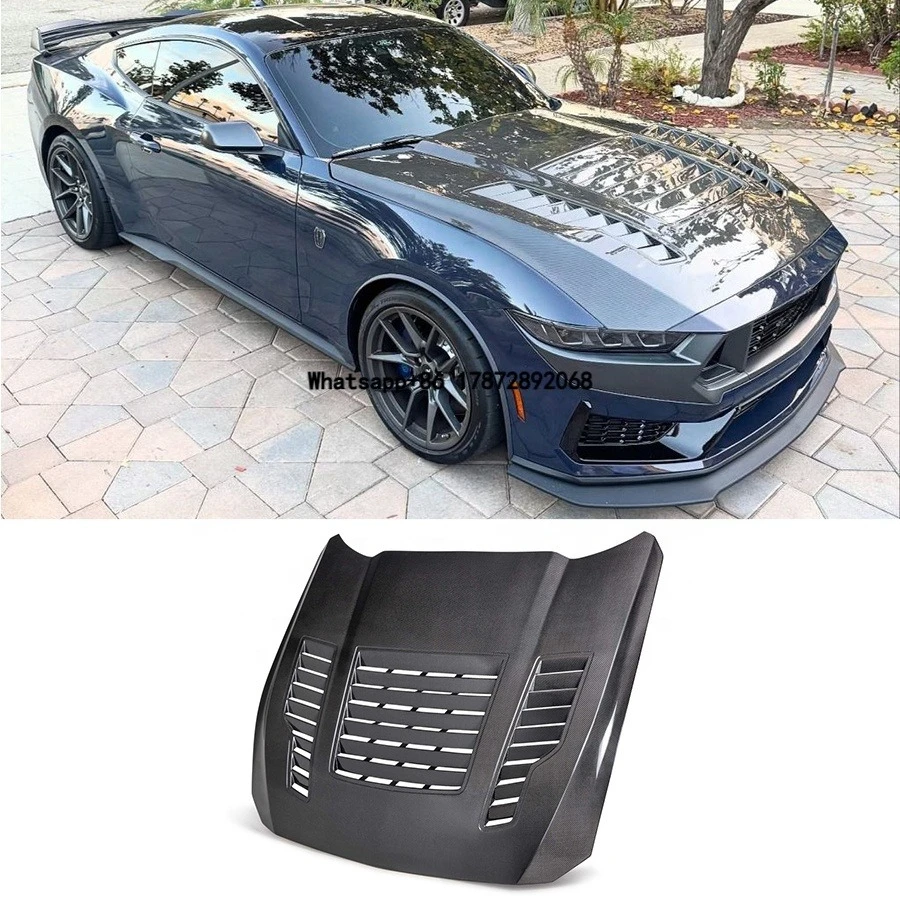 GT- 4 Style Carbon Fiber Front Hood for  Mustang S650 2024 2025 Upgraded Front Bumper Hood Air Vented Cover Car Bodykit
