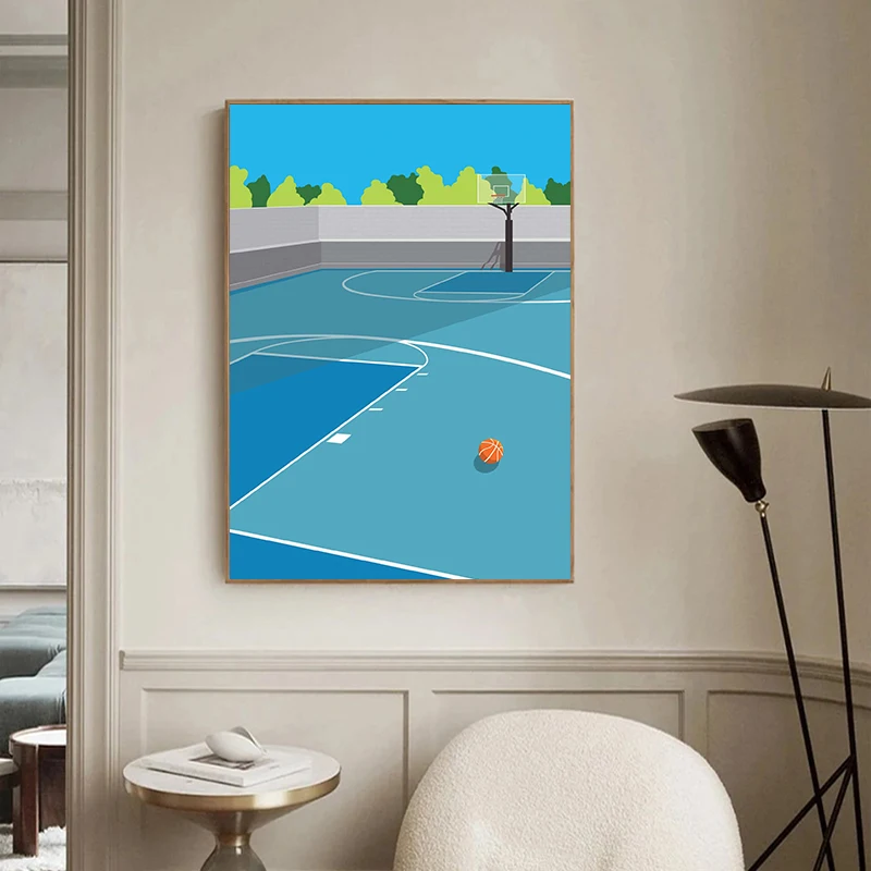 الحد الأدنى ملعب الرياضة المشارك كرة القدم التنس كرة السلة يطبع حائط لوح رسم الفن صور غرفة المنزل ديكور رياضي حديث
