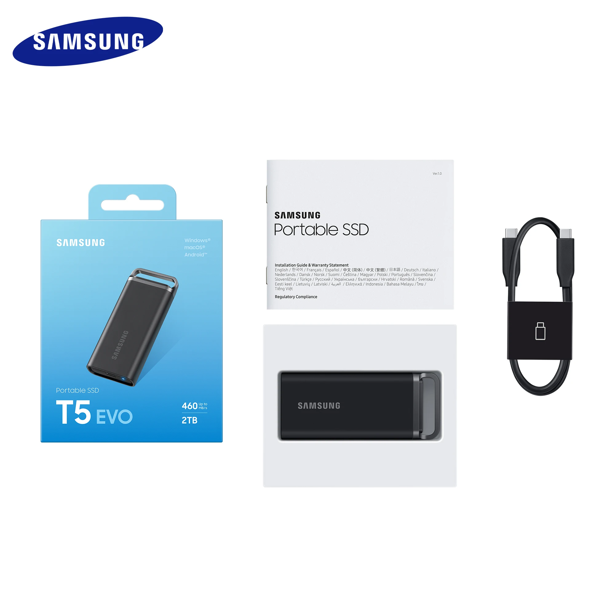 Samsung-ポータブルソリッドステートドライブ,携帯電話ストレージディスク,オリジナルのUSB 3.2,タイプC, 460 mbps,pcおよびmac用のpssd,t5,新規,2テラバイト,4テラバイト,8テラバイト