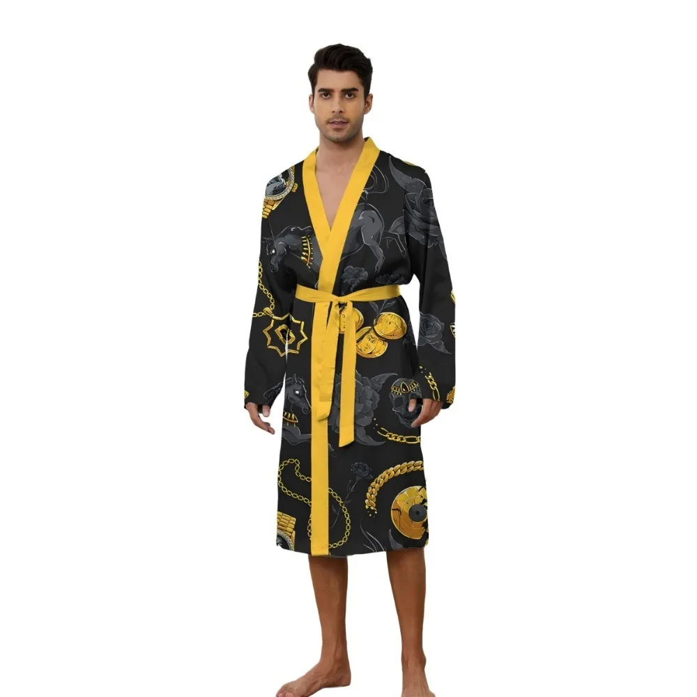 

Men's Robes 2025 new home casual nightgown 3D digital printed watch horse Bathrobe men suitable for all seasons Shower robe