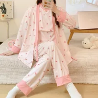 Three Pieces Maternity Sleepwear Short Sleeve Nursing Tops+long Sleeev Cardigans+full Length Pants Postpartum Woman Pajamas Sets 2