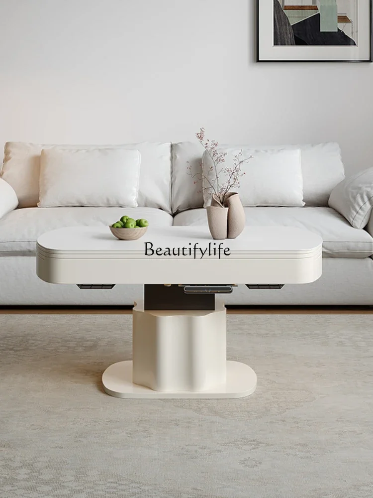 Lifting coffee table dining table dual-purpose cream wind folding light luxury baking fire small apartment modern