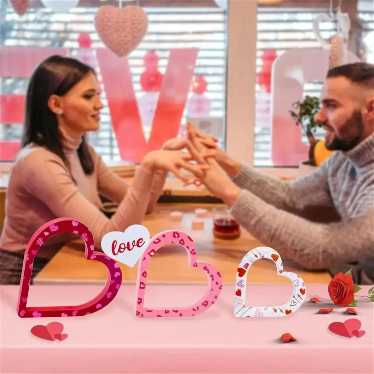 *_* Heart Decoration for Coffee Table Valentine'S Day Wooden Heart Decorations for Home Table Tiered Tray Mantel Set of 4