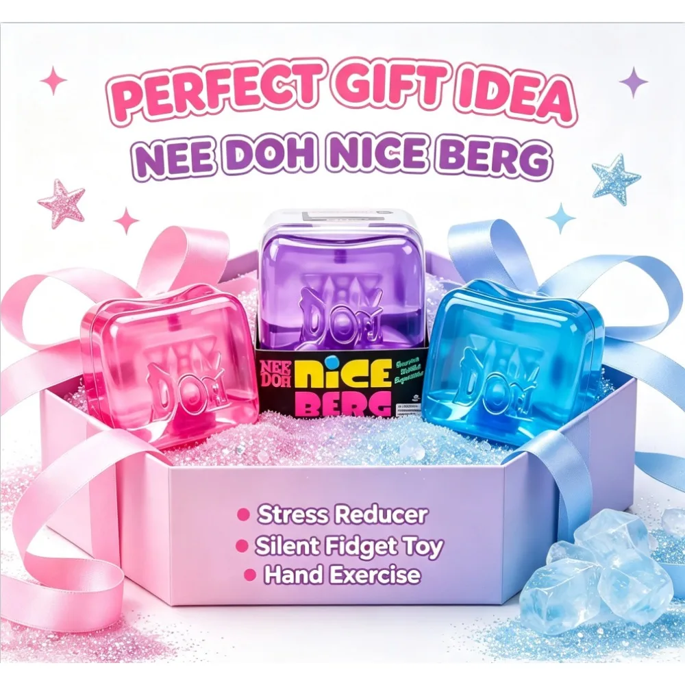 Schylling Nee Doh Jellyfish & Cube Squish Toy, Soft Jelly Squeeze Stress Relief Fidget Toy, Sensory NeeDoh for Kids & Adults