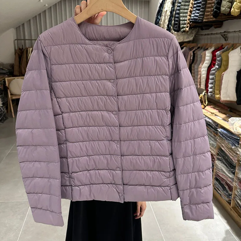 Thin Light Women Down Jacket 2025 Winter New Korean-Style Short Jacket White Duck Down Round Neck Leisure Women Down Jacket H529