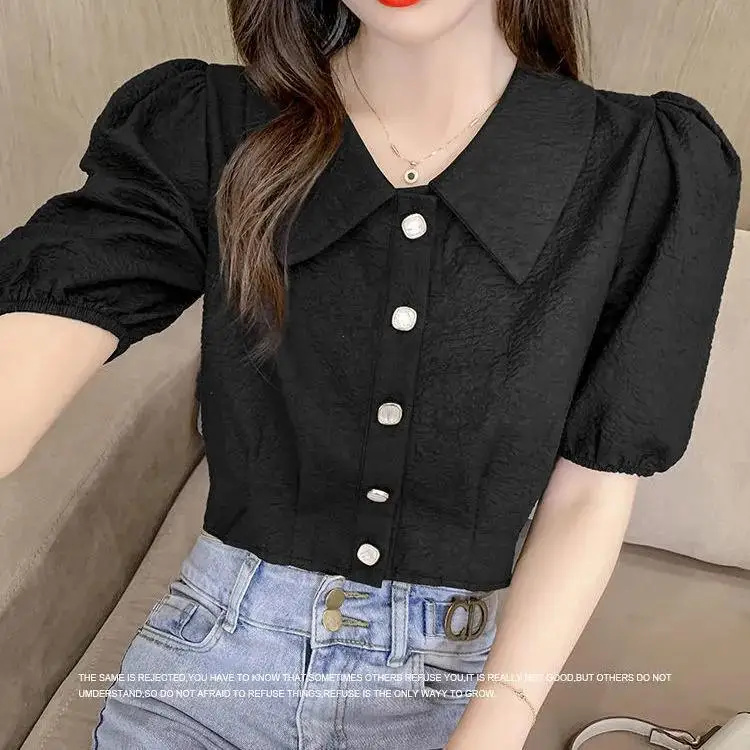 

Floral Chiffon Puff Sleeve Blouses Women Slim Fit Lightweight Romantic Design Ideal for Boutique Shopping or Summer Picnics