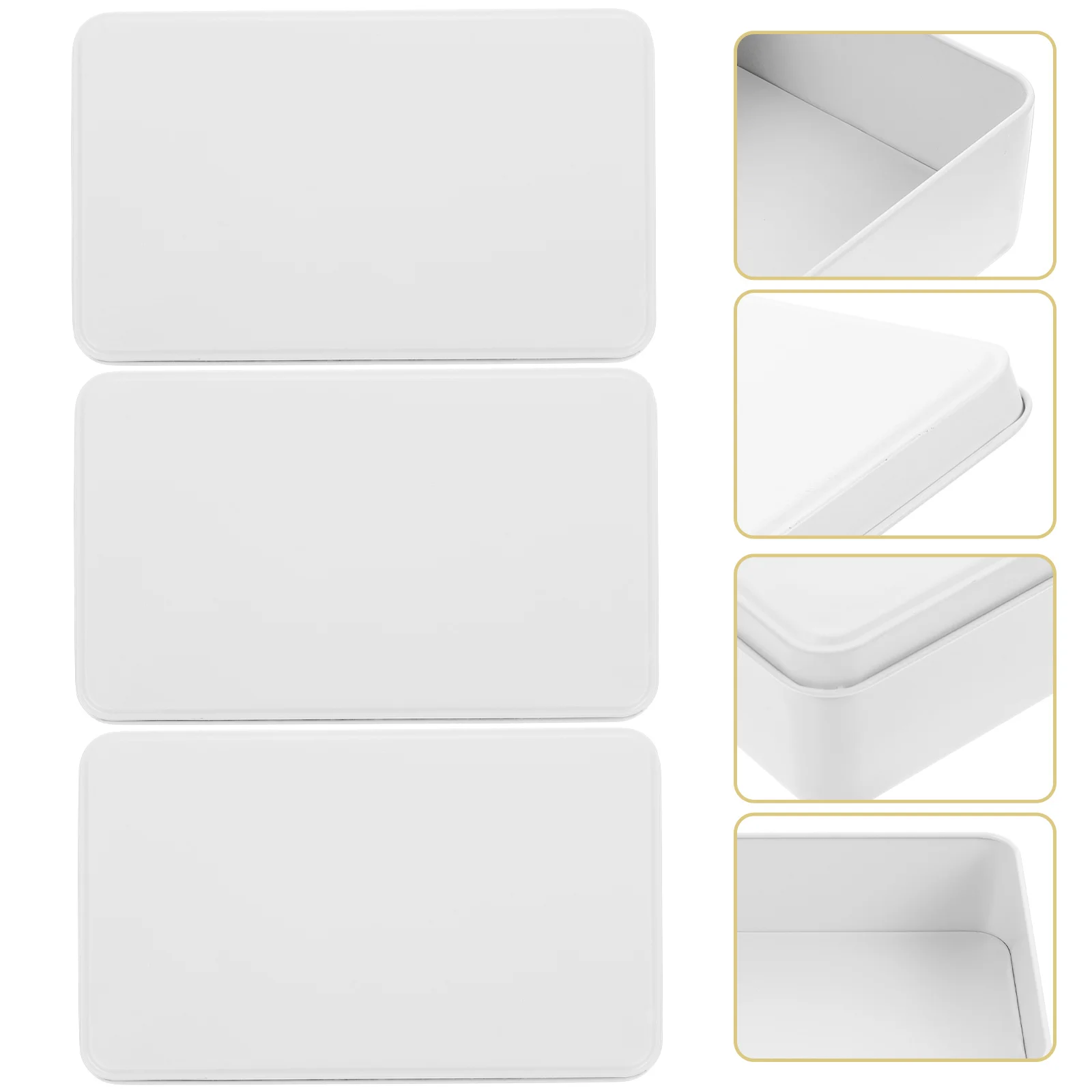 

3 Pcs White Tinplate Storage Boxes Large Rectangle Candy Containers with Lids DustProof Small Gift Snack Boxes Tinplate