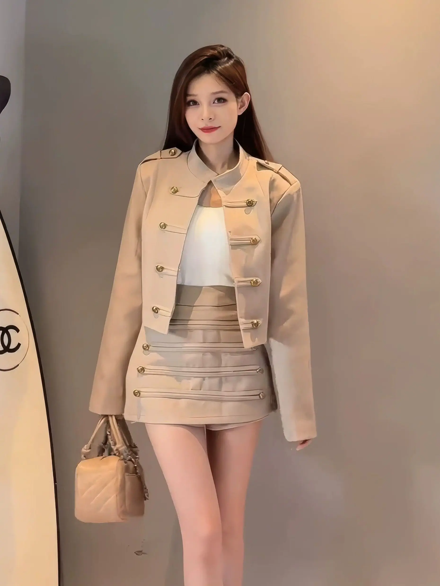 Napoleon Retro Style Women's Autumn Winter Fashion Set with Double Button Coat And High Waist  Skirt Two-Piece Suit