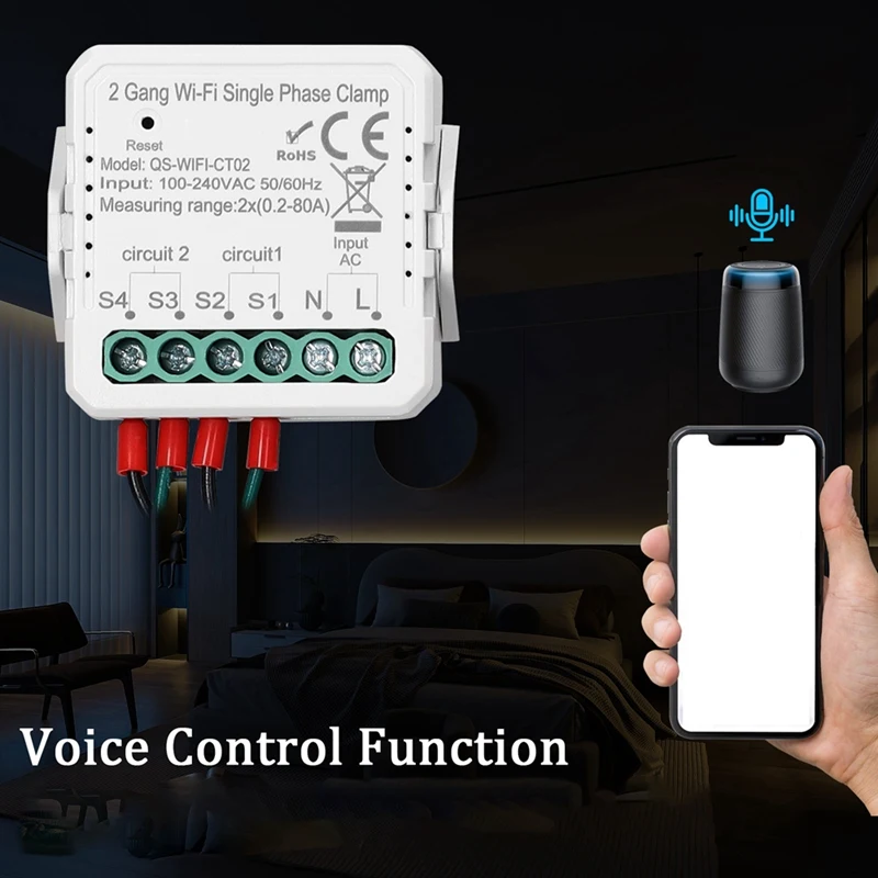 Tuya Wifi 80A Single Phase Clamp Solar PV Bidirectional Two Way Energy Meter APP Control