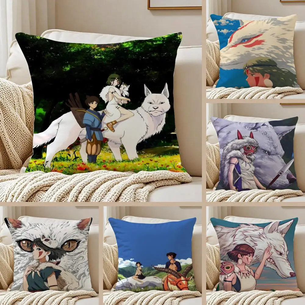 Funda de cojín de felpa corta con cremallera invisible, antipolvo, diseño de anime japonés de fantasía, Princesa Mononoke