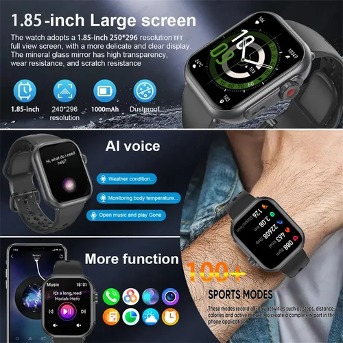 Imagen 2 del producto Reloj Ultra K62 hombres mujeres 1000mAh AMOLED 100 + ritmo cardíaco deportivo HD Bluetooth llamada GPS pista impermeable reloj inteligente para iOS Android