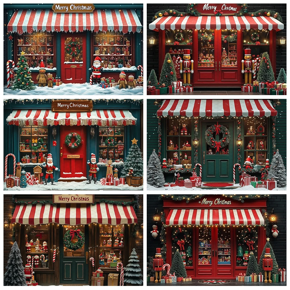 

Merry Christmas Background Photography House Gifts Tree Party Santa Claus Photo Studio Backdrop Snow Decoration Banner Supplies