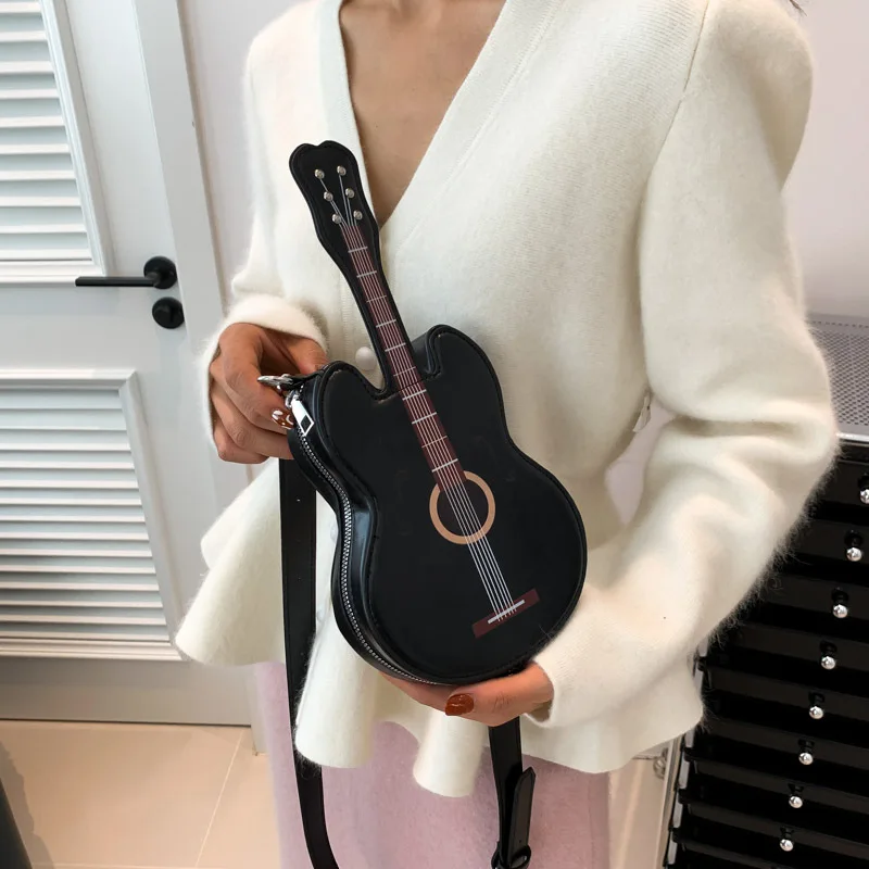 Women Novelty Guitar Shape Crossbody Bag Punk Rock Style Pu Shoulder Purse Music Theme Party Handbag with Adjustable Strap Gift
