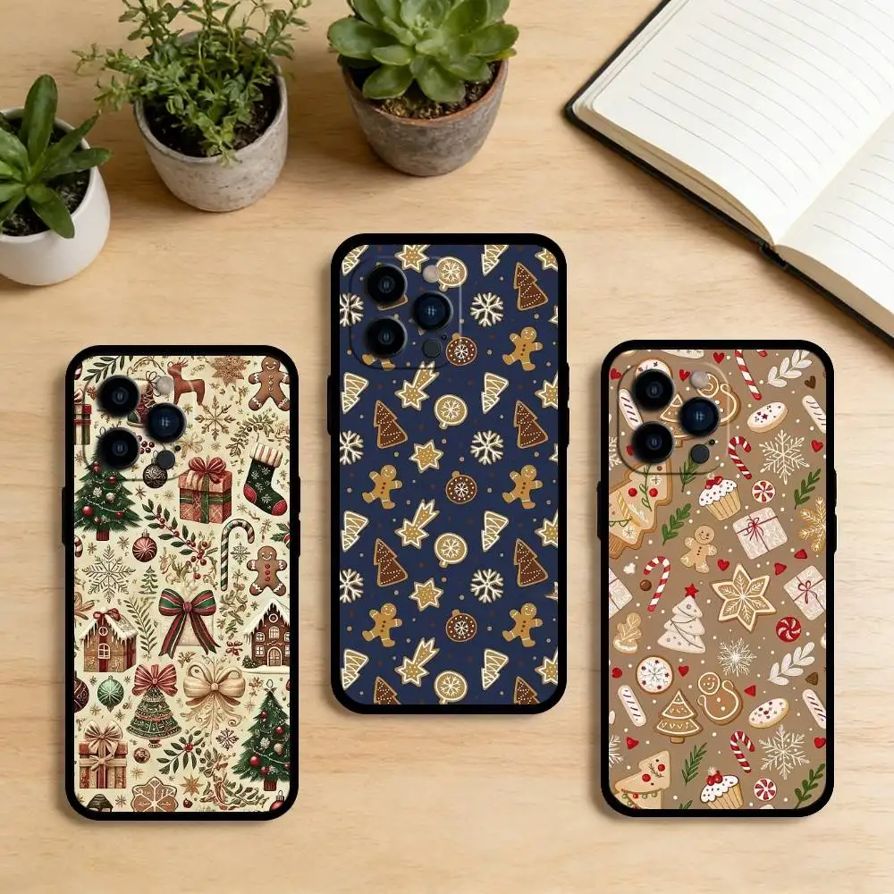 

AAA Christmas Gingerbread Man Cartoon Phone Case For iPhone 17,16,15,14,13,12,11 Plus,Pro Max,XS,Soft Silicone Black Cover