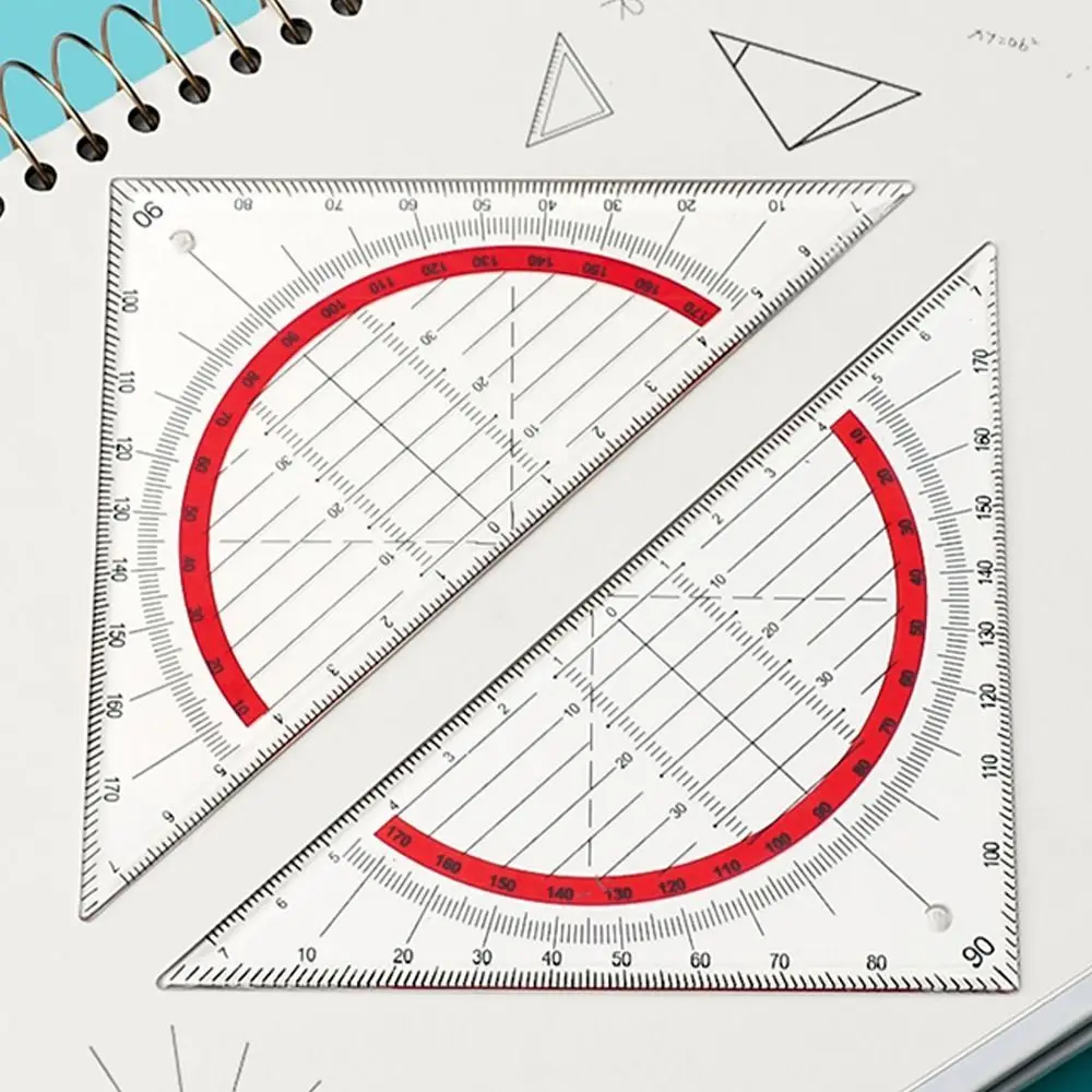 Transportador transparente de 180/360 grados, regla de medición de ángulos triangulares/medio redondos, diseño de dibujo, herramienta de medición profesional