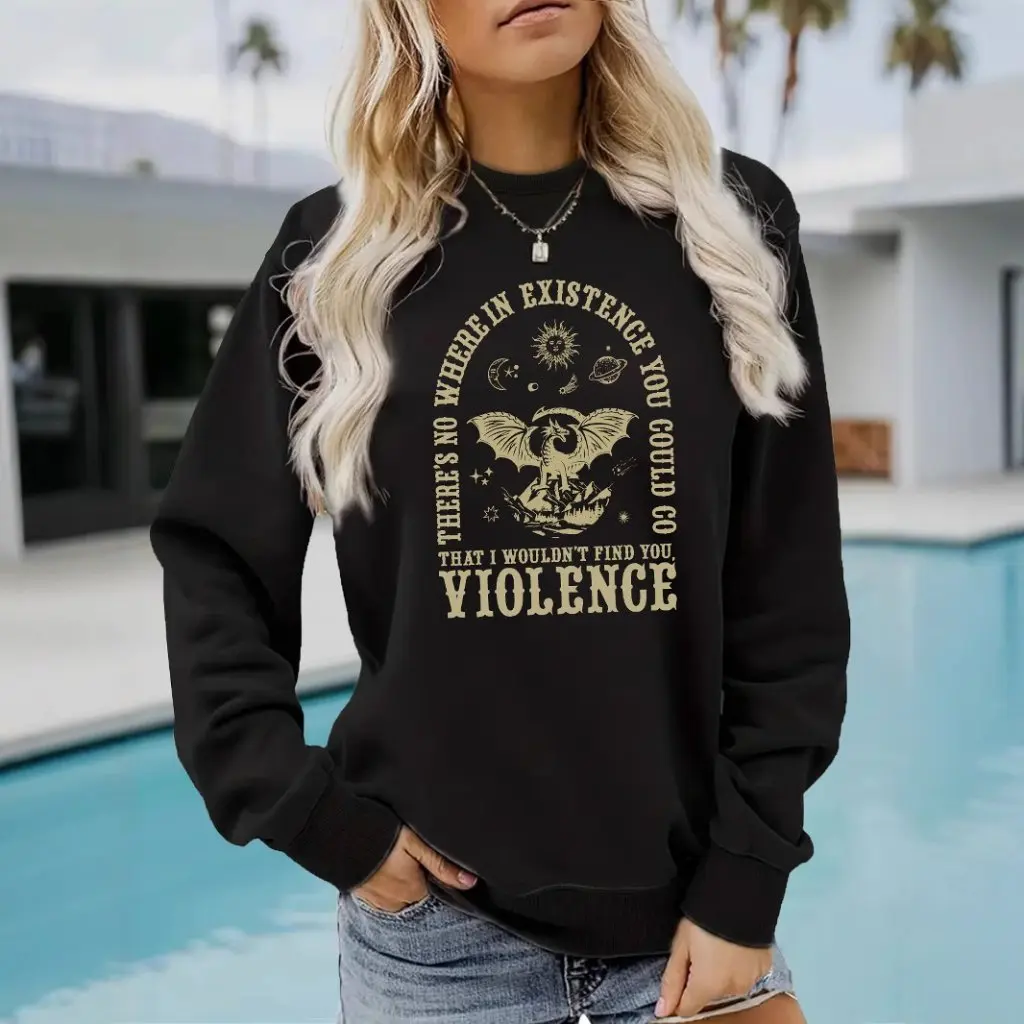 Suéter de manga larga con cuello redondo para mujer, Top de moda con estampado VIOLENCE para primavera y otoño en stock