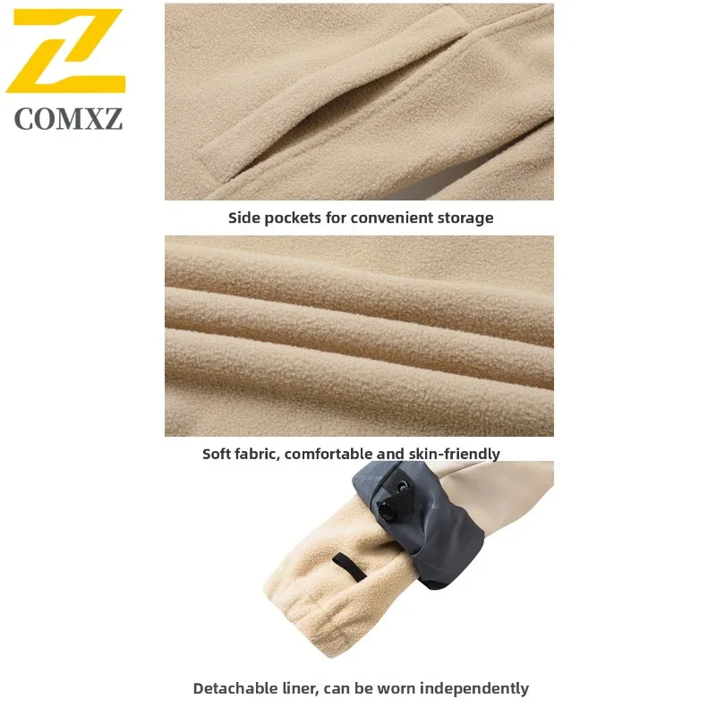 سترة COMXZ للرجال لسائقي الدراجات النارية سميكة ودافئة وبسيطة مع قلنسوة معطف صيد للسفر والتسلق مقاوم للرياح جودة عالية 3 في 1 ملابس خارجية