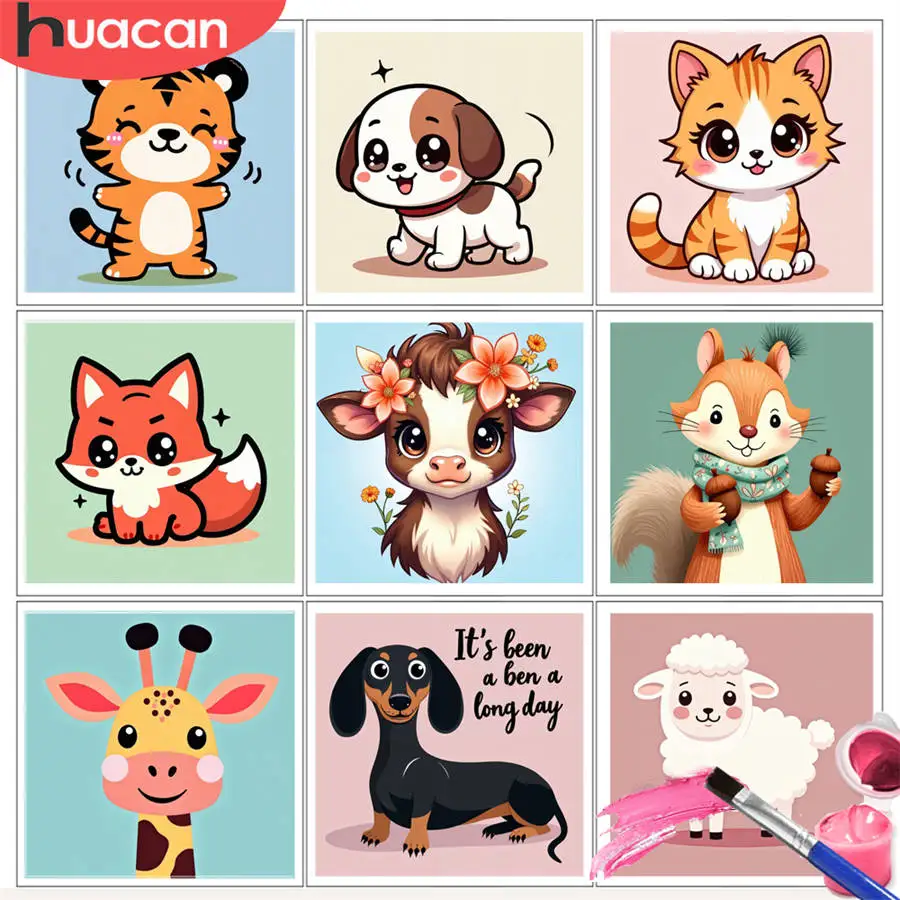 HUACAN Malen nach Zahlen, Kits, niedlicher Cartoon, lächelnder Tiger, Kunstwerk, DIY, Ölzeichnung, Tiere, Kunsthandwerk, Handbemalung, Heimdekoration