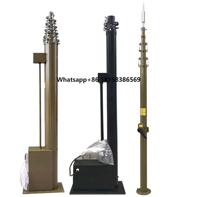 

Electric retractable telecommunications tower for use with communications antennas, lighting equipment and cameras
