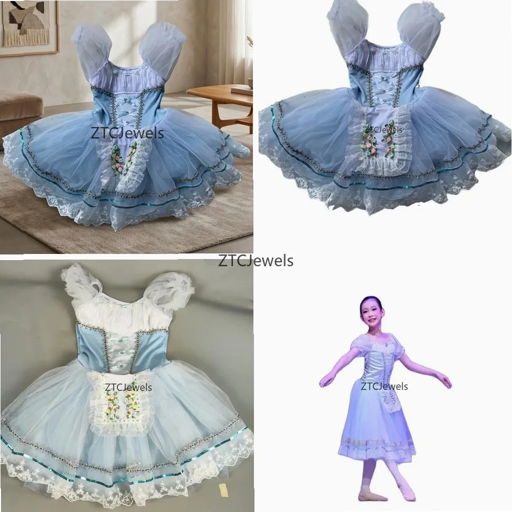 

Professional Ballet Tutu Costume Giselle Long Dress Navy Blue Ballerina Performance Competition Cosplay