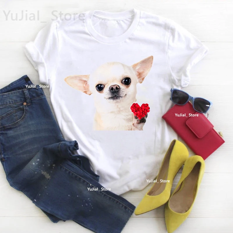 Kawaii Clothes Cute Chihuahua Animal Print T Shirt For Girls Dog Lover Tshirt Women Harajuku Shirt Summer Tops Tee Shirt Femme