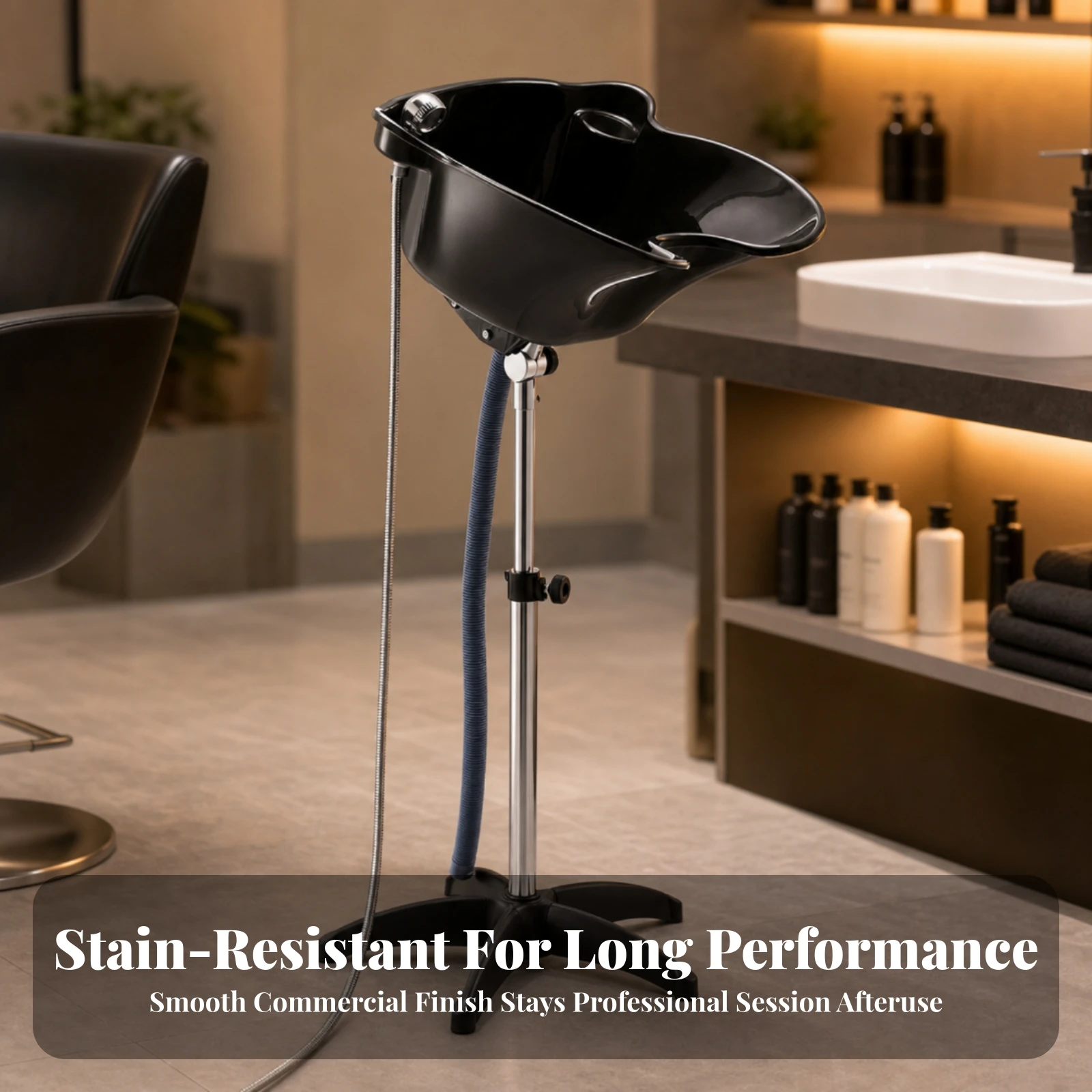 Adjustable Hair Washing Basin Ergonomic Portable Shampoo Sink with Hose Hair Sink with Drain Hose Sturdy for Barbers