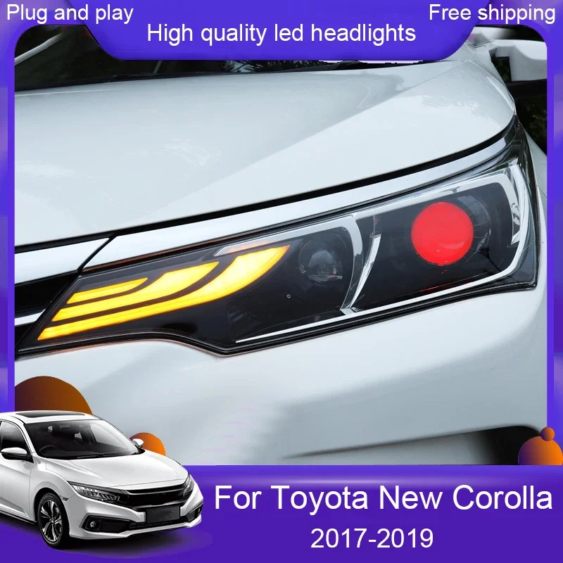 Car Styling for 17-19 Toyota New Corolla Headlight Altis Led Headlight DRL Lens Double Beam H7 HID Xenon bi xenon lens Car Light