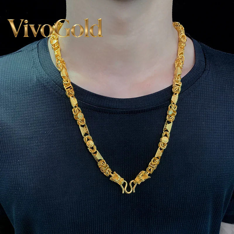 

Ожерелье VivoGold9999 из настоящего золота 24K с двойной головой дракона, мужское ожерелье в стиле «доминирующий лидер», модная цепочка для босса.