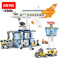 Sluban City Series Aviation Cargo Plane Airport Airbus Airplane Control Tower DIY Building Blocks Toy Set Dolls Kids Boys Gifts