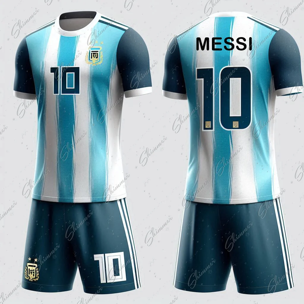 Football Outfit Kids Jersey 2pc Short Sleeves Argentinian Style No.10 Training And Competition Jearsey Custom Jerseys Soccer Kit